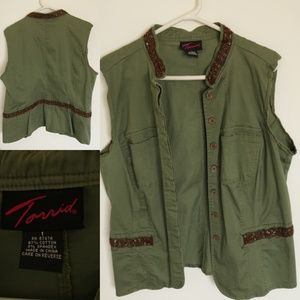 Torrid Olive Green sleeveless jacket